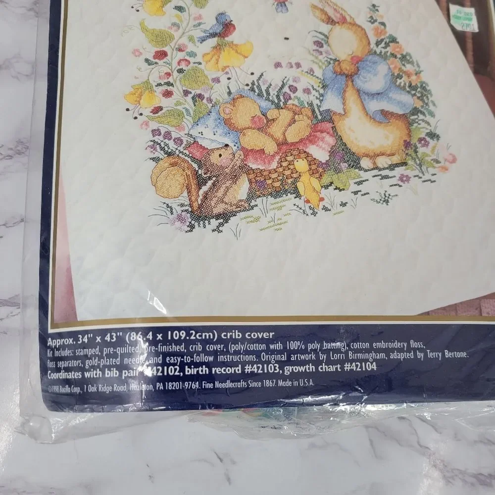 Bucilla Baby Stamped Cross Stitch Kit 42101 Rabbit  New Little One Crib Cover